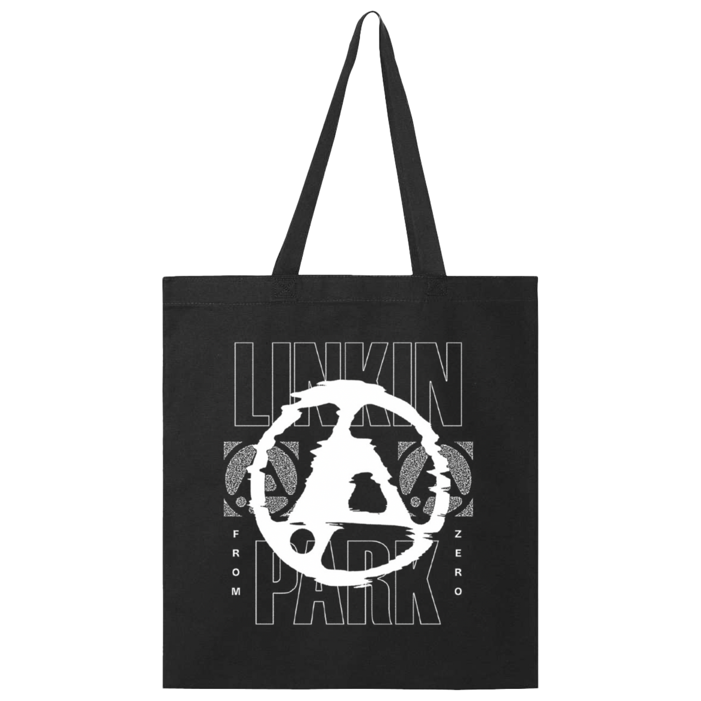Black tote bag with Linkin Park logo
